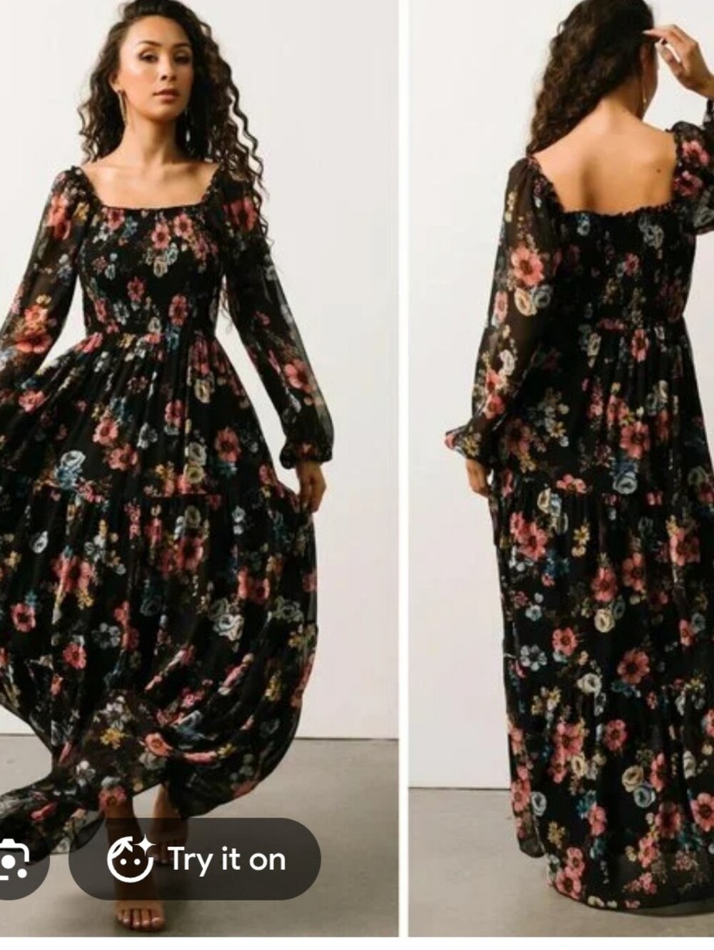 Baltic Born Black Moody Floral / Dark Botanical  Smocked Maxi Dress